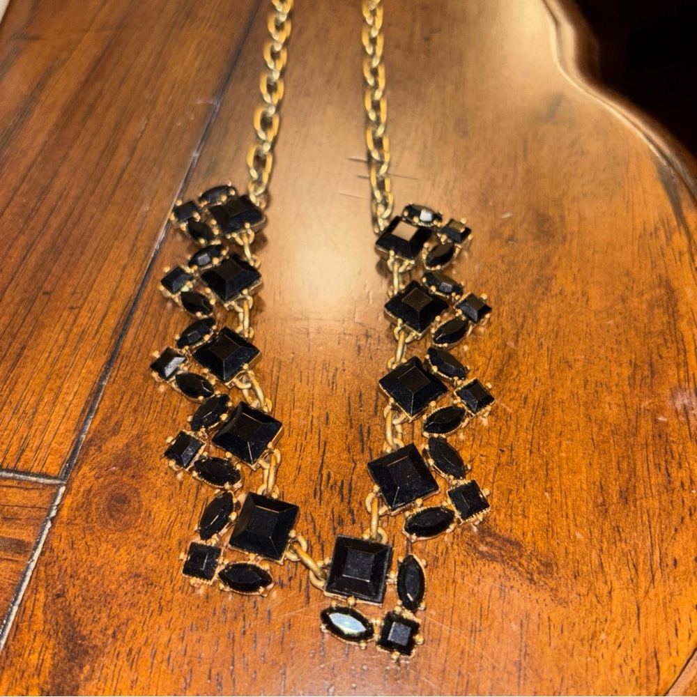 J. Crew Gold-Tone Necklace with Black Gemstones